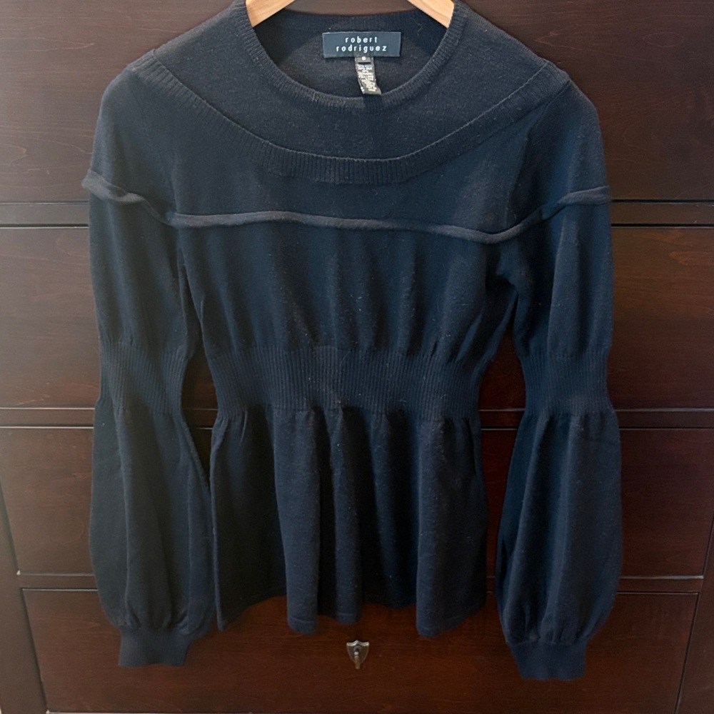 Robert Rodriguez Black Ribbed Peplum Top